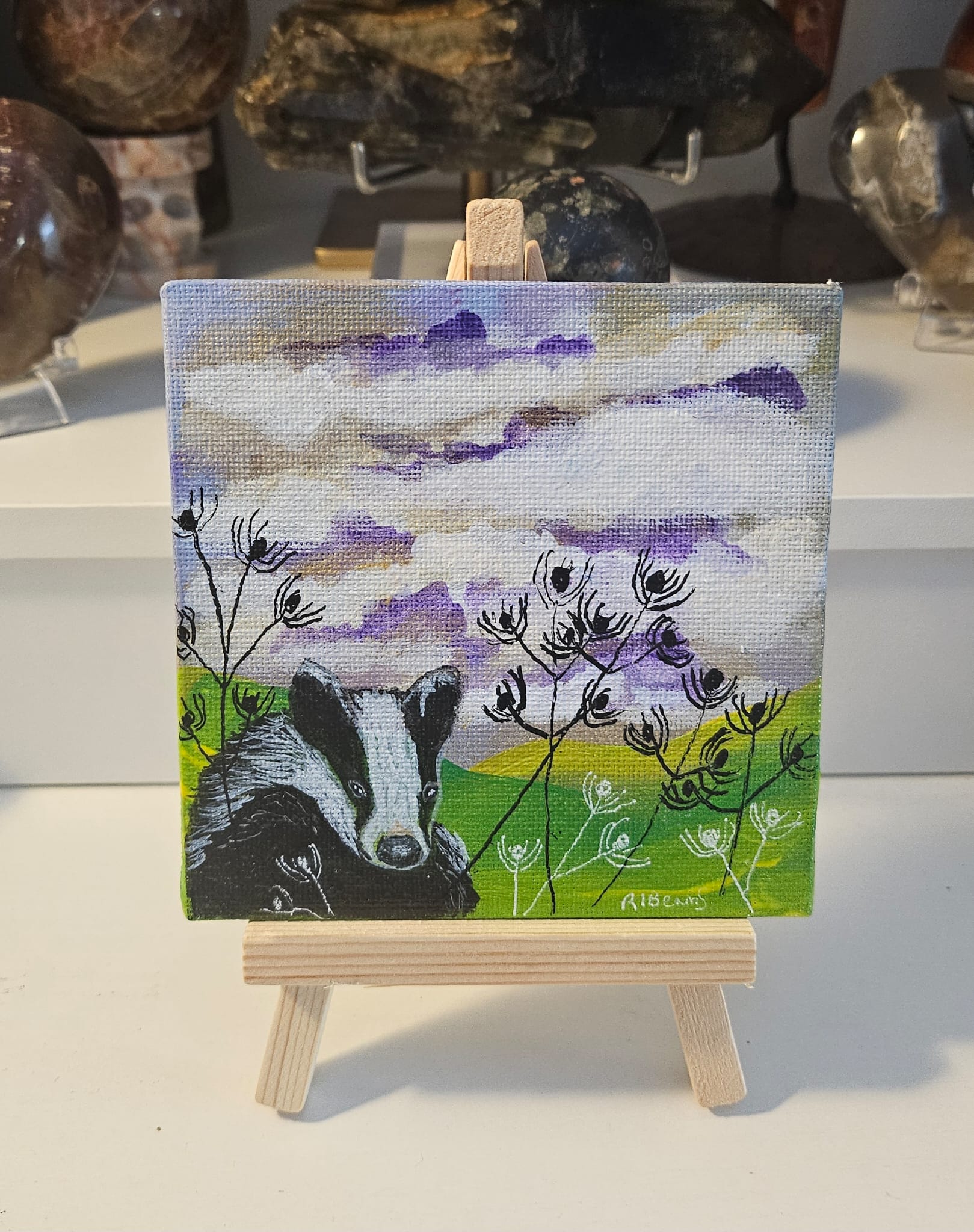 Hidden Among the Hedgerows Mini Badger Painting