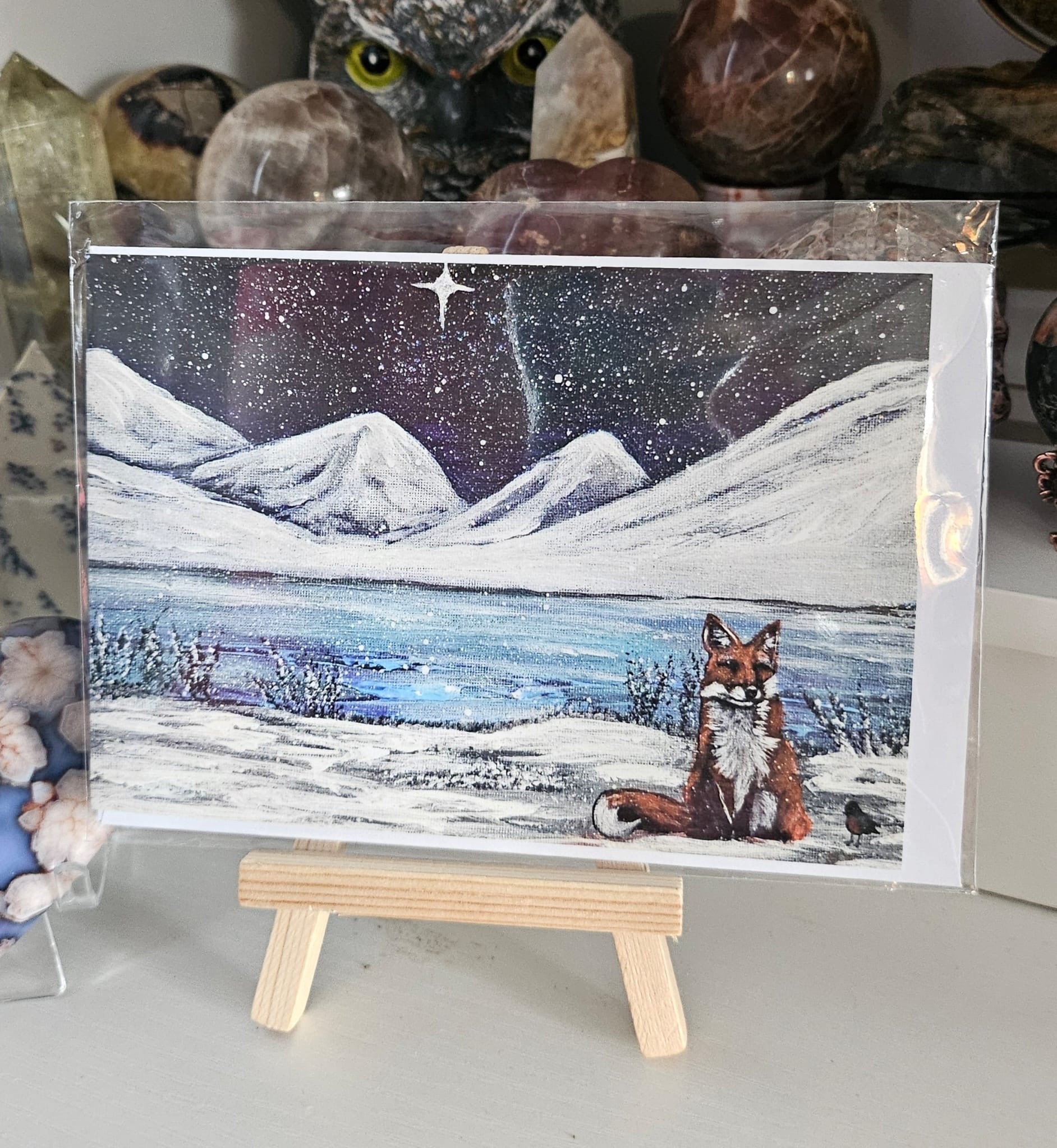 Winter Fox Under the Northern Sky Greeting Card