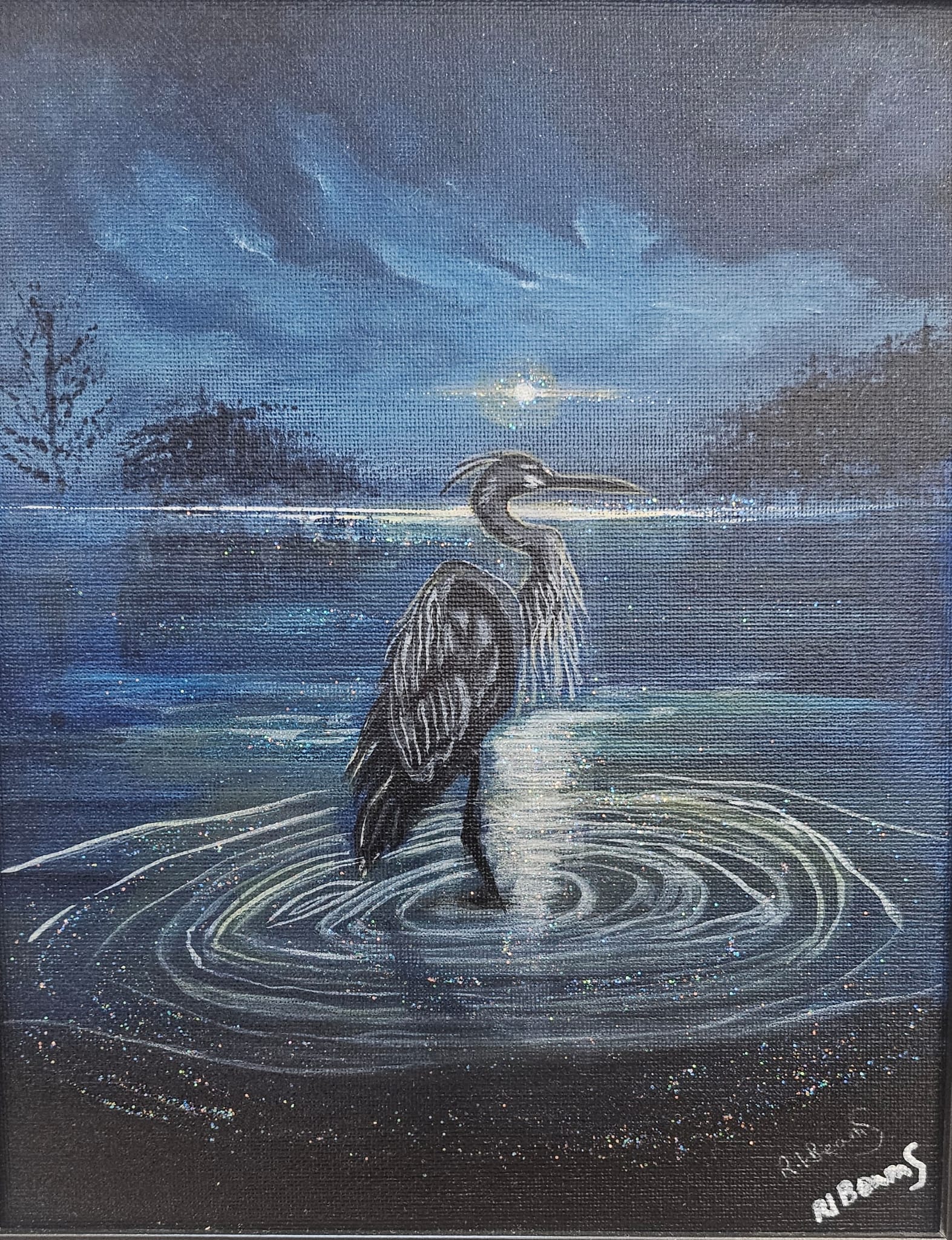 The Heron of Silence – Original Acrylic Pagan Painting