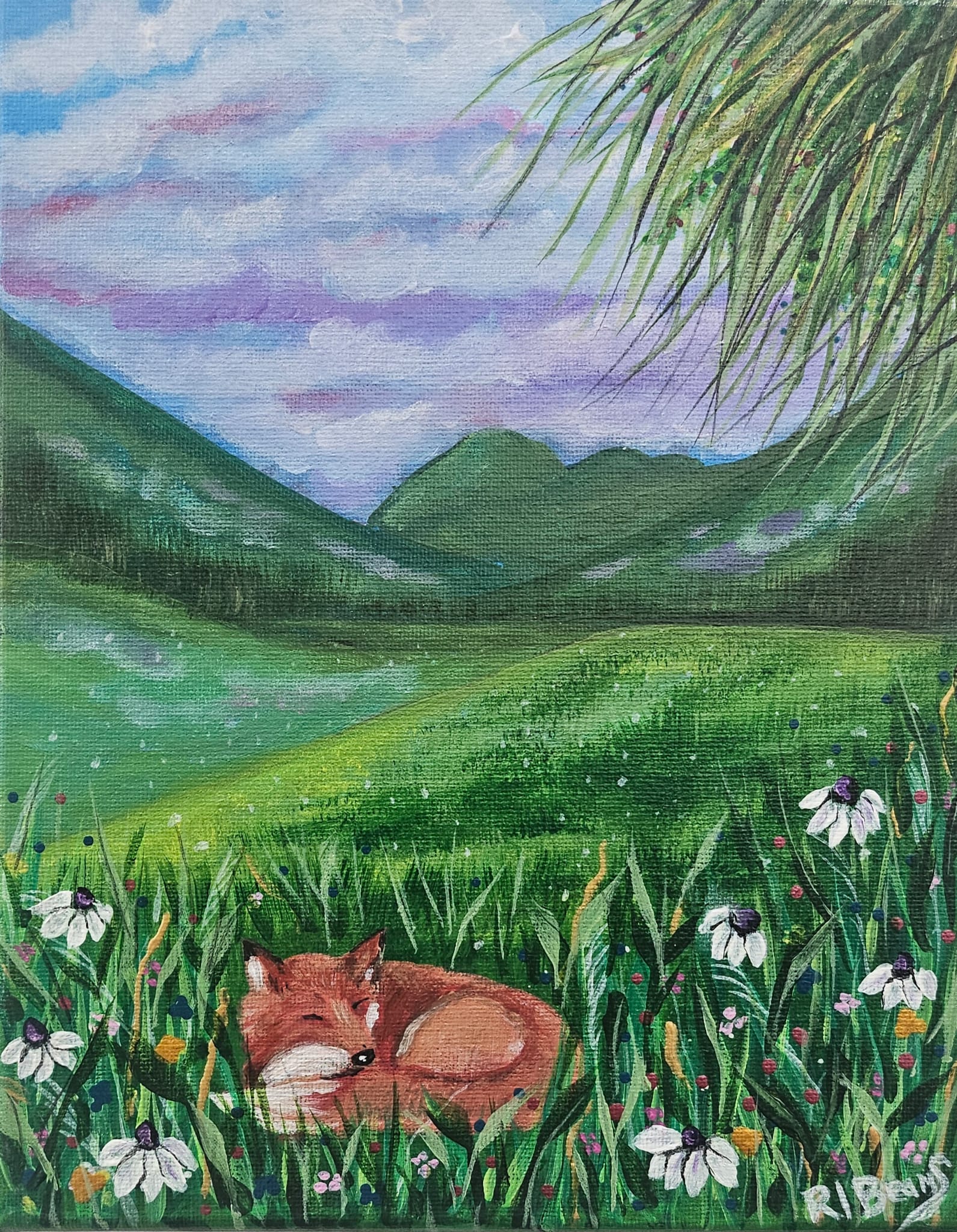 Sleeping Fox Meadow Acrylic Painting