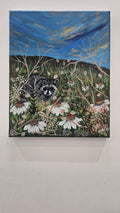 Raccoon in the Wildflowers Acrylic Painting