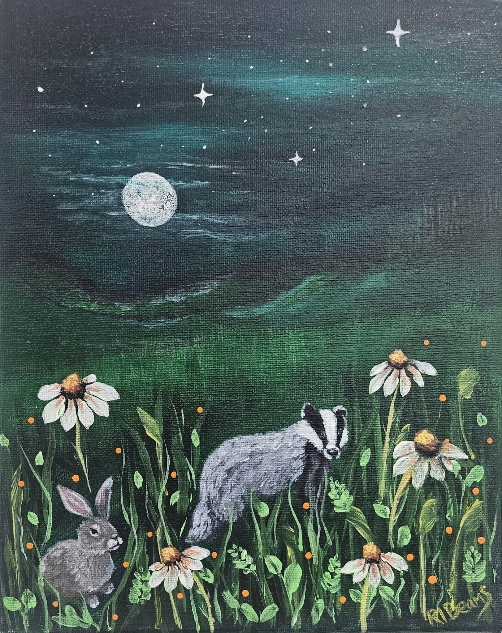 Badger & Hare Moonlit Meadow Acrylic Painting