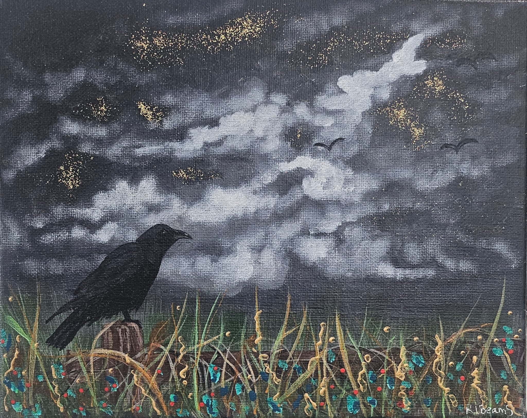 Crow Beneath the Storm Acrylic Painting