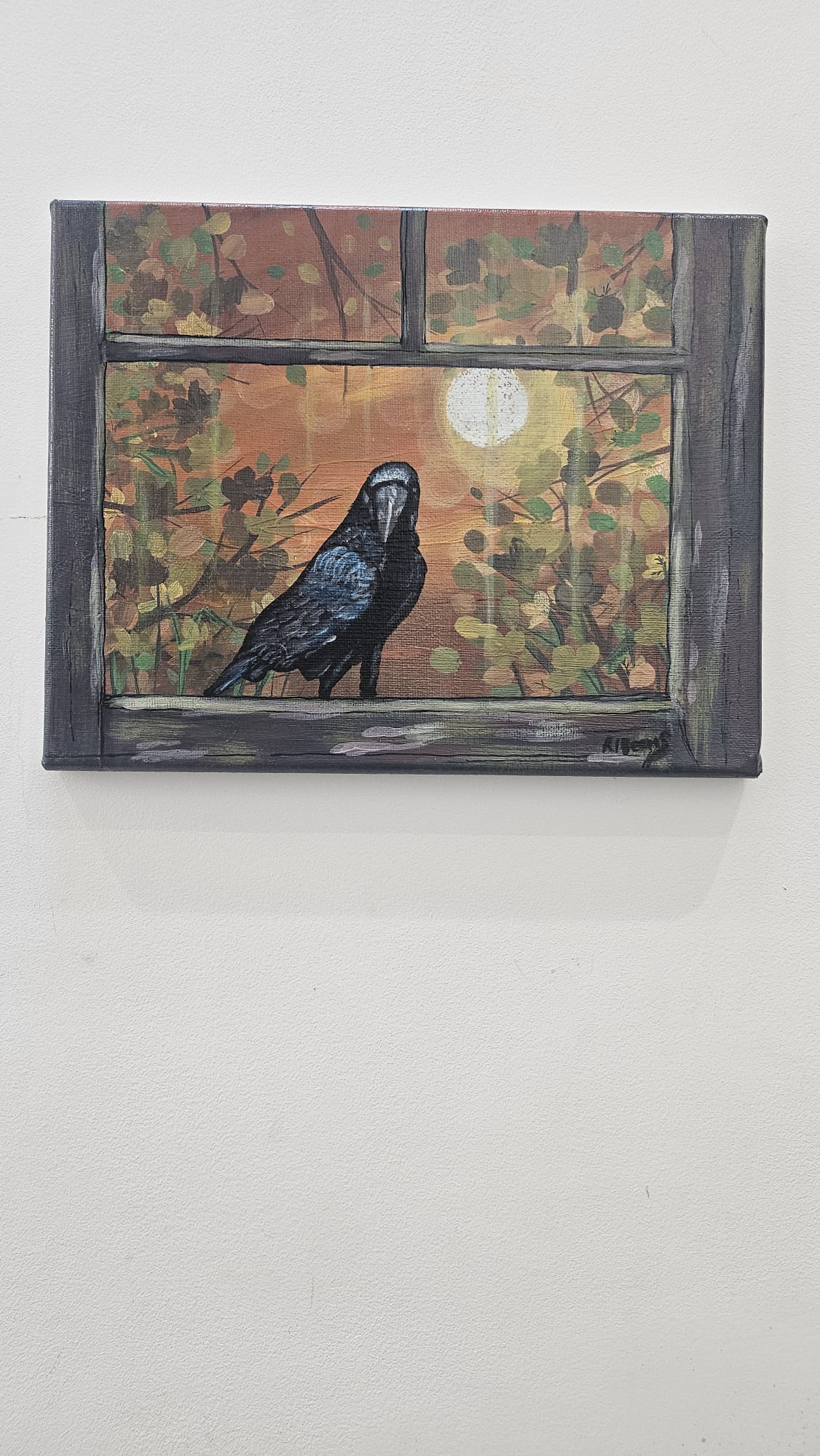 Raven at the Window Acrylic Painting